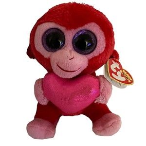 Ty Beanie Boos Charming Valentines Red Monkey 6" Purple Plush Glitter Eyes Tags